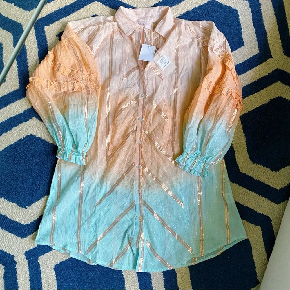 🩵 MISS JUNE PEACH BLUE OMBRÉ COLLARED LOOSE FIT MINI DRESS! (no belt) - Picture 10 of 16